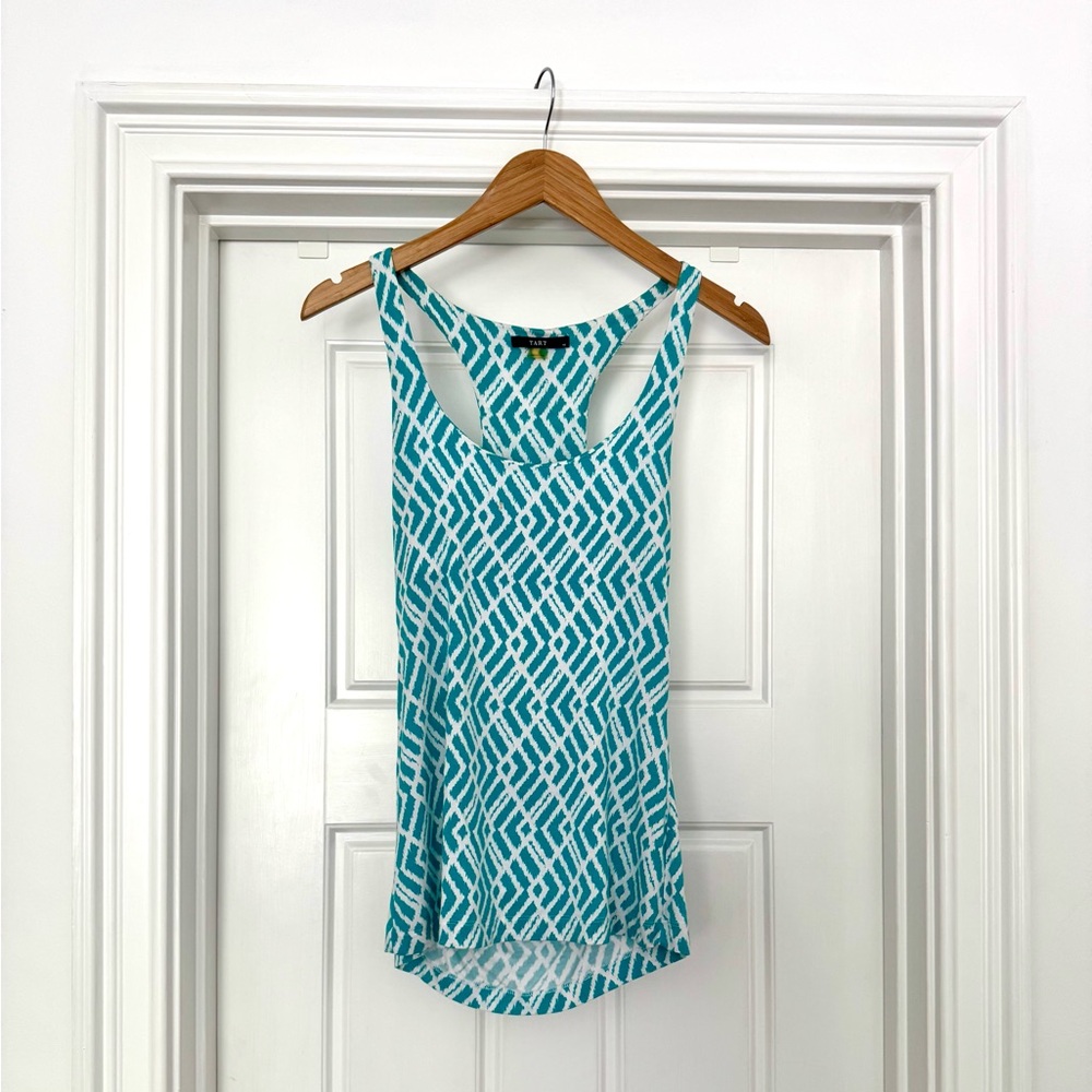 Teal Geometric Tank Top with Back Cutout